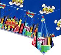 POPOYU Blue Marvel Table Cloth Superhero Party Tablecloth,Marvel Party Table Cloth for Boys,130x220cm Plastic Marvel Avengers Spiderman City Table Cover Party for Kids Birthday Spiderman Party Decor