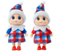 POPOYU Blue Red and White Plaid Skirt Baby ElfDoll,Holiday Ornaments Little BabyElf Doll Christmas Traditions Mini Elf BabyDoll Novelty Toys, Baby Elf Doll Toys