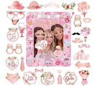 POPOYU Bridal Shower Hen Night Party Inflatable Photo Booth with 33Pcs Photo Booth Props Selfie Picture Frame for Bridal To Be Hen Do Party Game Accessories,Giant Props Frame Blow Up Party&Props