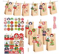 POPOYU Christmas Advent Calendar 2024 DIY Kraft Paper Bags Kit,Empty Advent Calendar To Fill Yourself,Make Fill Your Own 2024 Advent Calendar Empty,Fillable Countdown 24 Pieces Bags for Gift Wrapping