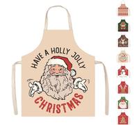 POPOYU Christmas Apron,65x75cm Christmas Cartoon Kitchen Apron for Women Men,Waterproof Adjustable White Santa Xmas Aprons,Christmas Kitchen Decor Gift for Cooking Chef,Bakers,Xmas Party
