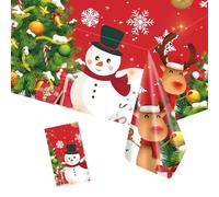 POPOYU Christmas Tablecloth,137x274cm Large Xmas Snowman Elk Red Table Cloth,Rectangle Waterproof Plastic Party Table Cover for Christmas Party Dinner,Winter Holiday,Christmas Table Decorations