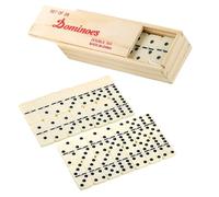 POPOYU D6 Domino Set Age 2+ with Wooden Box,28 Pieces Dominoes Set with Sliding Lid,Classic Retro Domino Game|Mexican Train|Traditional Games|Intelligence Games,Ideal for Kids,Adults,Family,Travel