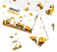 POPOYU Digger Party Tablecloth, Construction Themed Table Cloth,137x274cm Digger Themed Table Cover for Kids,Happy Birthday Table Decorations for Boys,Digger Party Supplies Engineering Vehicle