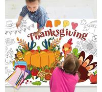 POPOYU Giant Thanksgiving Coloring Poster for Kids,31x72in Thanksgiving Craft Coloring Paper Table Cloth,Colour Your Own Happy ThanksgivingPoster Sheet,Turkey Pumpkin ColoringPoster for Kids Gifts