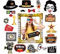 POPOYU Hollywood Movie Night Party Inflatable Photo Booth with 25Pcs Photo Booth Props Selfie Picture Frame for Hollywood Movie Night Party Game Accessories,Giant Frame Celebration Blow Up Party&Props