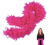 POPOYU Hot Pink Feather Boas Thick Fancy Dress for Women, 80g 2m/6.6ft Natural Turkey Feather Boa, Party Fluffy Feather Scarffor Bulk for Adult, Wedding Bachelor Halloween Christmas Party