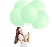 POPOYU Macaron Green Balloons 18 inch Large Balloon,5pcs Pastel Light Green Big Balloon Thick Natural Latex Birthday Helium for Baby Shower Wedding Festival Kids Party Decorations