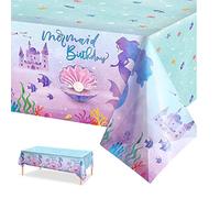 POPOYU Mermaid Party Tablecloth, 130x220cm Rectangular, Plastic, High Glossy, Modern, Mermaid, Festive, Birthday, 107.9 x 53.9 inch, Under the Sea