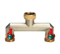 POPOYU Outdoor Tap Splitter 2 Way,Brass Garden Water Splitter,Brass Garden Hose Splitter,2 Way Water Connector with On/Off Valves and Extended Handle,Hose Splitter Connection for GardenHose Tap