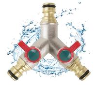 POPOYU Outdoor Tap Splitter 2 Way,Brass Garden Water Splitter,Brass Garden HoseSplitter,2 Way Water Connector with On/Off Valves and Extended Handle,Hose Y Splitter Connection for Garden Hose Tap