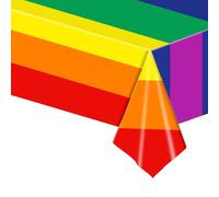 POPOYU Rainbow Table Cloth Gay Pride Cover, 54*108inch Disposable Plastic Tablecloth Rectangular Cover for Party Summer Beach Kids Birthday Cocktail Supplies