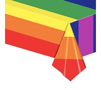 POPOYU Rainbow Table Covers Rainbow Theme Tablecloth for Pride Party LGBT Party DecorationDisposable Plastic Rectangular Table ClothRainbow Tablecloth SummerBeach KidsBirthday Cocktail Party Supplies