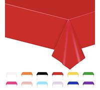 POPOYU Red Party Table Cloth, 137x274cm Red Tableware Decor, Large Rectangular Plastic Disposable Tablecloth Waterproof for Kids' Birthday Party Supplies,Union Jack RoyalParty,Wedding,Christmas Decor