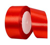 POPOYU Red Satin Ribbon 40mm, 22m Red Hair Ribbon Cake Bows,Christmas Polyester Ribbons Fabric Gift Satin Ribbons for Gift Wrapping,Basket Cake Craft,Wedding Car,Union Jack Xmas Birthday Party Decor