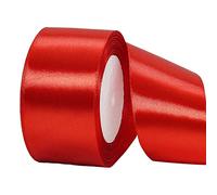 POPOYU Red Satin Ribbon 50mm, 22m Red Hair Ribbon Cake Bows,Christmas Polyester Ribbons Fabric Gift Satin Ribbons for Gift Wrapping,Basket Cake Craft,Wedding Car,Union Jack Xmas Birthday Party Decor