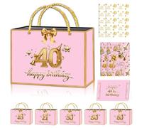 POPOYU Rose Gold 40th Birthday Gift Bag with 40thBirthday Wrapping Paper and Birthday Card,Ribbon,40th Birthday Wrapping Paper for Women,Tissue Paper Sheets for BirthdayGifts Wrapping,DIY Art Crafts