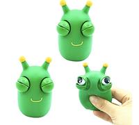 POPOYU Squishy Squeeze Toy with Pop Out Eyes, 2Pack Funny Grass Worm Pinch Green Bug Toys, Fidget Stress Relief Eye Popping for Adults Kids Autistic Xmas Stocking Fillers Birthday Gifts
