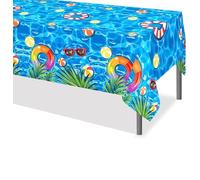 POPOYU Summer Swimming Pool Party Tablecloth Beach Ocean Waves Table Covers Waterproof Plastic 130 * 220cm Rectangle Table Cloth for Hawaiian Summer Swimming Pool Birthday Party Beach Party