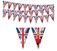POPOYU VJ Day 80 Bunting,VJ Day 10 Metre Buntings,Vj Day 80th Anniversary Bunting Decorations with 30 Flags,Union Jack Bunting Outdoor for 80 Years Victory over Japan WW2 1945-2025 Decorations