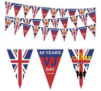 POPOYU VJ Day 80 Bunting,VJ Day 10 Metre Buntings,Vj Day 80th Anniversary Bunting Decorations with 30 Flags,Union Jack Bunting Outdoor for 80 Years Victory over Japan WW2 1945-2025 Decorations