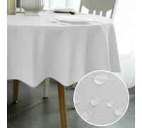 POPOYU Waterproof Round Table Cloth Outdoor,Oil Tablecloths Wipeable,Round Wipe Clean Dining Table Cover Picnic Plastic Vinyl Tablecloth for Kitchen Picnic Indoor Outdoor(White,140cm Diameter)