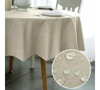 POPOYU Waterproof Round Table Cloth Outdoor,Oil Tablecloths Wipeable,Round Wipe Clean Dining Table Cover Picnic Plastic Vinyl Tablecloth for Kitchen Picnic Indoor Outdoor(Khaki,120cm Diameter)