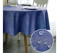 POPOYU Waterproof Round Table Cloth Outdoor,Oil Tablecloths Wipeable,Round Wipe Clean Dining Table Cover Picnic Plastic Vinyl Tablecloth for Kitchen Picnic Indoor Outdoor(Navy Blue,140cm Diameter)