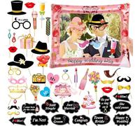 POPOYU Wedding Party Inflatable Photo Booth Frame with 53Pcs Photo Booth Props Selfie Picture Frame for Bridal Shower Wedding Party Game Accessories,Giant Props·Frame Engagement Blow Up Party·Props