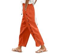 Poppers Side Open Loose Casual Pants Women Solid Elastic Waist Trousers Side Button Functional Splice Chino Slacks Tracksuit Bottoms Best for Sports Outing Jogging, 03-Orange, L