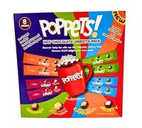Poppets! Hot Chocolate Variety Pack 259g - 8 Drinks - Assorted Flavoured Hot Chocolate Sachets - Cosy Treats - Includes Gifty Goodness Shopping List