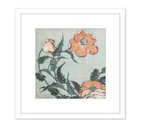 Poppies 1833 Katsushika Hokusai 8X8 Inch Square Wooden Framed Wall Art Print Picture with Mount Artery8 White One Size