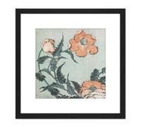 Poppies 1833 Katsushika Hokusai 8X8 Inch Square Wooden Framed Wall Art Print Picture with Mount Artery8 Black One Size