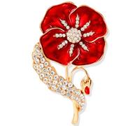 Poppies Badges and Pins 2026,Red Flowers Diamante Crystal Jacket Pin for Remembrance Day Decoration - Symbolic Gift,Remembrance Day Creative Awareness Brooch Enamel Lapel Gift for Lest We Forge