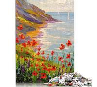 Poppies by The Sea Puzzles 500 Pieces for Teenagers Gifts Wooden Puzzle Jigsaws for Adults Puzzle for Adults And Teenager 500pcs (52x38cm)