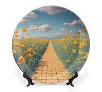 Poppies Field Yellow Brick Road Bone China Decorative Plate Ceramic Plates | Bone China Decorative Plate Dinner Plates with Display Stand Ceramic Ornaments Art Porcelain Plate for Home Office Wall Decor