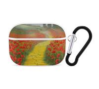 Poppies Field Yellow Brick Road Case Cover with Keychain Shockproof Hard Shell Protective Case for 2nd/1st Generation Case for Women Men Bluetooth Earbuds Case