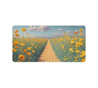 Poppies Field Yellow Brick Road Desk Pad Protector Large Waterproof Desk Mat Blotter Non-Slip Rubber Base Multifunctional Mouse Keyboard Gaming Pad Big Computer Mat for Home Office