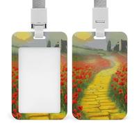 Poppies Field Yellow Brick Road ID Badge Holder Durable ABS Plastic Card Case Protector with Lanyard, Push-Pull Slot, Stylish Lanyard ID Card Holders for Office Corporate Use
