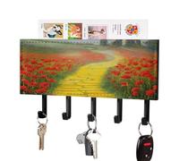 Poppies Field Yellow Brick Road Key Holder Wall Mount Decorative Key And Mail Holder with 5 Hooks Key Hanger Organizer Pu Key Rack Decorative Home Decor for Wall Living Room Entryway Office Black-styl
