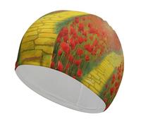 Poppies Field Yellow Brick Road Swim Caps for Men Women Comfortable High Elasticity Swimming Cap Personalized Swimming Hat Breathable Swim Hats Keeps Hair Clean Bathing Cap for Long Short Hair