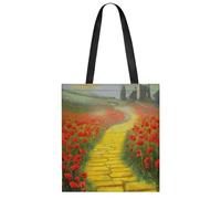 Poppies Field Yellow Brick Road Tote Bag Lightweight Elegant Carry Bag Stylish Soft Roomy Handbag Full-Color All-Over Print Reusable Shoulder Bag Chic Daily Shopping Bag For Daily Travel Beach Work