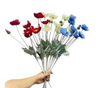 Poppies Flowers Artificial,Ranunculus Artificial Flowers,Silk Flowers with Stems,Faux Flower Stems for Wedding,Party,Garden Outdoor Indoor Decor Flower Arrangements for Table (9, Red White Blue)