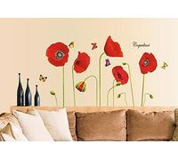 Poppies Flowers Butterflies Flowers Red Wall Decal Stickers Kitchen Decoration Kids Nursery Decal Decals Home Decor Stylish Modern Flowers Living Bedroom Decoration