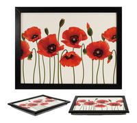 (Poppies) GEEZY Large Wooden Bean Bag Cushioned Lap Tray - 44 x 34cm