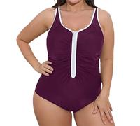 Poppies H-Back Sarong Front One Piece Swimsuit, Tummy Control Beach Wear Halter Ruched Athletic Swimsuit Crisscross Straps Sport Training Swimwear Thank You Gift Deal of The Day Purple