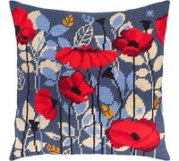 Poppies in The Evening. Stamped Cross Stitch Kit w/Printed Tapestry Canvas (40 × 40 cm) - Stamped Cross Stitch Cushion Kit for Creative Home Décor - Needlework Kit for Adult Beginners