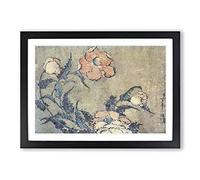 Poppies in The Wind by Katsushika Hokusai Framed Print | A2 Black Framed Wall Art | Ready to Hang | Asian Nature Picture | Living Room Bedroom Lounge Office