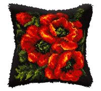 Poppies Latch Hook Cushion Front Kit. Orchidea, 40x40cm Printed canvas