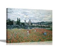 Poppies near Vetheuil by Claude Monet Canvas Art Pictures Framed Hanging Stretched Wallart Bedroom Living Room Modern Artwork Large 76 x 50cm (30 x 20 inches)